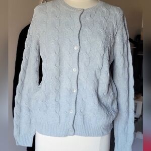 Sutton Studio wool blend sweater. Women's Light Blue Cable Knit Sweater Size M